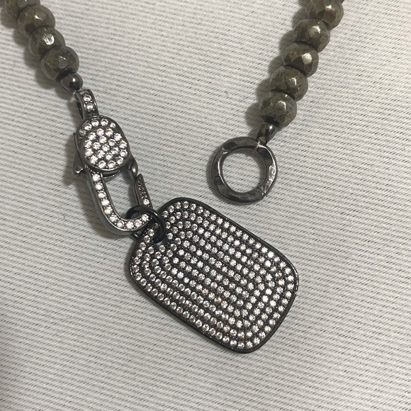 NWOT Pyrite Rondelle Gemstone Necklace; Faceted Dainty Beads Strand w Pendant - Picture 4 of 6